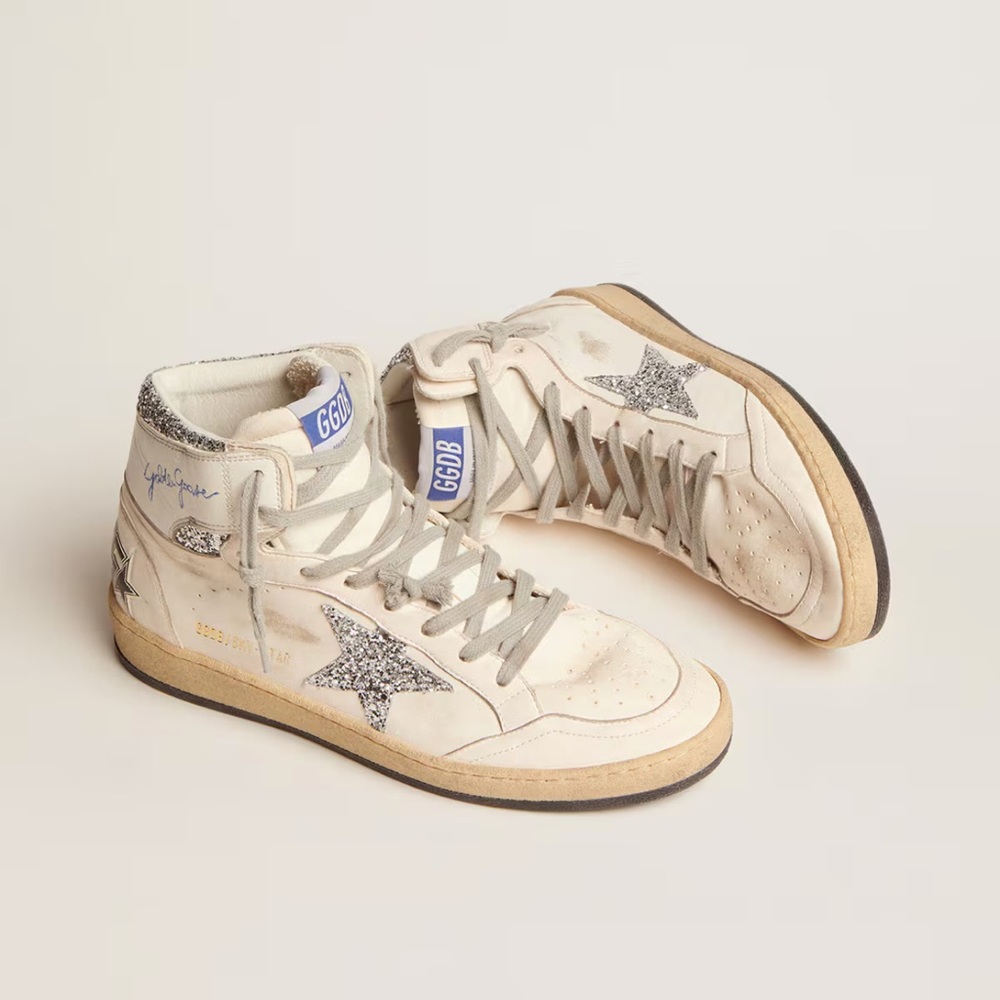 GOLDEN GOOSE women's sky-star with signature on the ankle and silver inserts